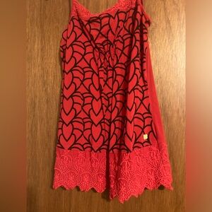 Gentle Fawn Tank, red and black patterned lace trim, size S